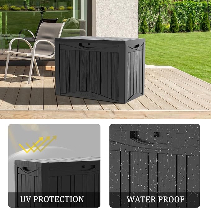 TARKARI 50 Gallon Lockable Resin Deck Box, Waterproof & UV-Resistant Outdoor Storage Box for Outdoor Cushion Storage, Garden Tools & Pool Accessories Storage, Black - Image 4