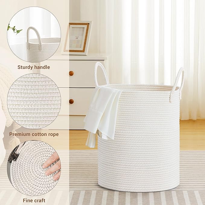 Tall Laundry Basket with Handles, 53L Portable Dirty Clothes Hamper, Boho - Image 3