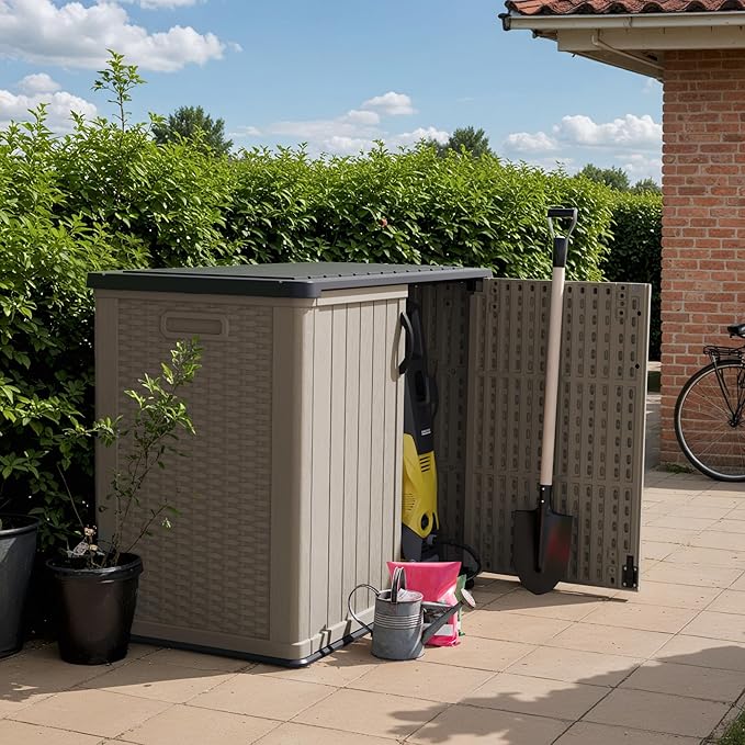 Devoko Outdoor Storage Cabinet 26 Cu Ft with Lockable Doors, Horizontal Storage Shed Waterproof Patio Tools Storage Box for Sofa Cushions, Gardening Tools and Accessories (Beige) - Image 3