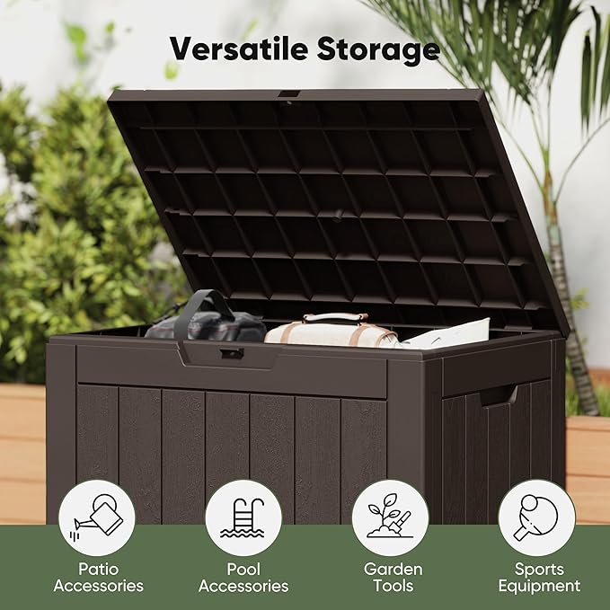 NEWBULIG 31 Gallon Deck Box, Weatherproof Resin Lockable Outdoor Storage for Secure Package Deliveries and Indoor Storage in Garden or Patio, Backyard - Image 6