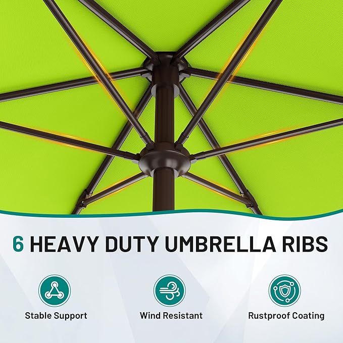 AreShark 7.5FT Patio Umbrella Table Market Umbrella with 6 Sturdy Ribs, Button Tilt/Crank Heavy-Duty Round Outdoor Umbrellas for Garden, Deck, Backyard,and Pool, Apple Green - Image 6