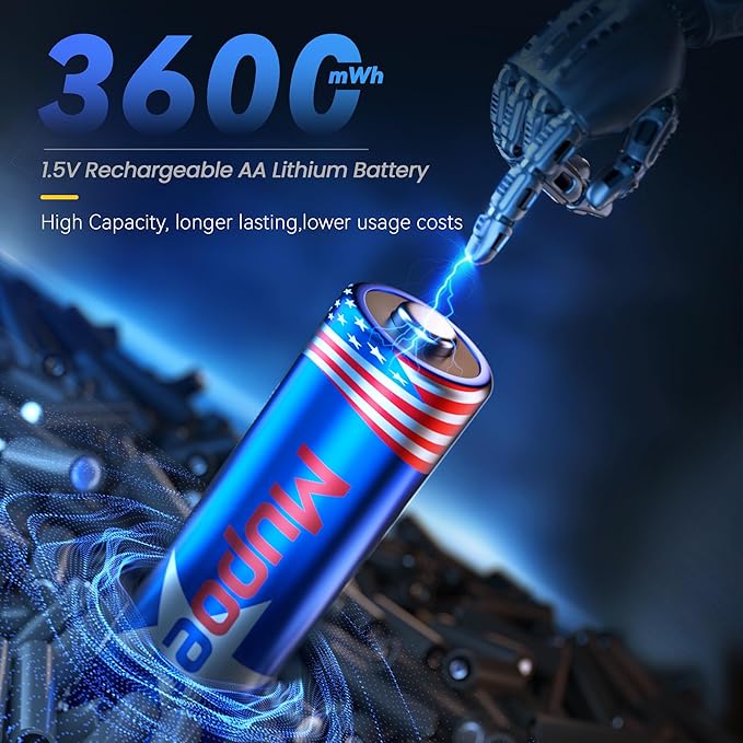 3600mWh Rechargeable AA Batteries 4 Count, Lithium Battery AA 1.5V, Double A - Image 2
