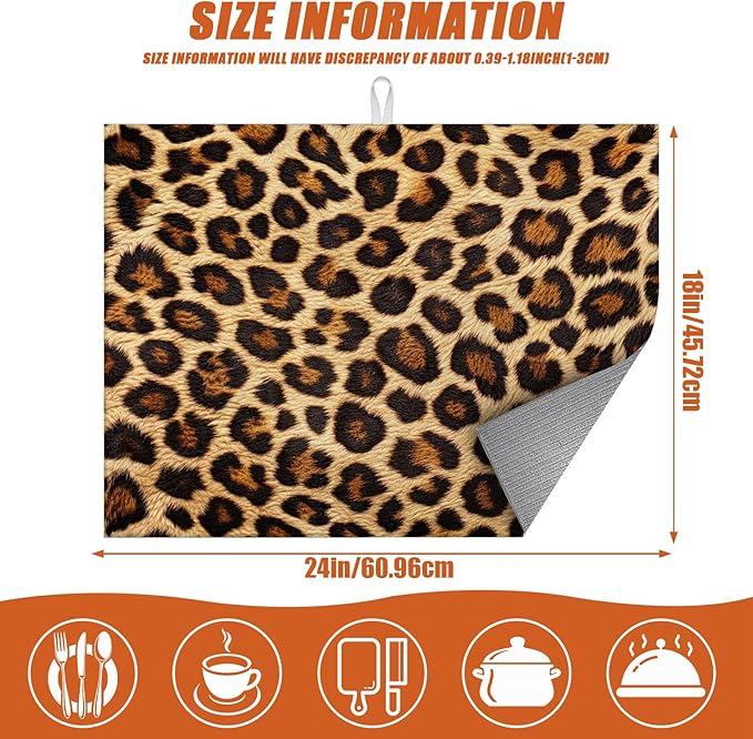 Animal Leopard Dish Drying Mat for Kitchen Counter Microfiber Absorbent Dish - Image 2