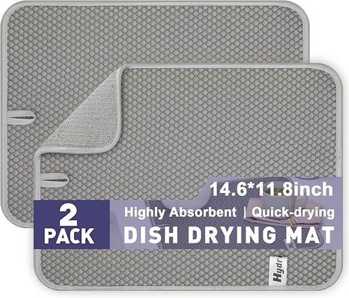 14.6*11.8 inch Microfiber Dish Drying Mat, 2 Compact Ultra Absorbent Dish Mat by Hydro2Go