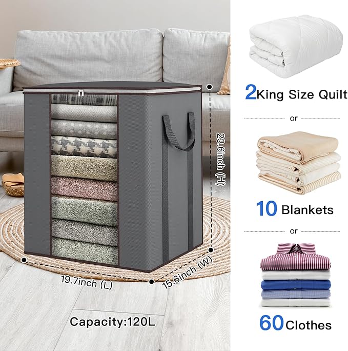 Fixwal Extra Large Blanket Storage Bags 120L 2 Pack Comforter Storage Bags - Image 2