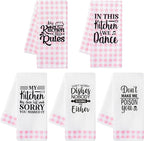 R HORSE Cute Pink Kitchen Towel Set 5Pcs Pink Check Kitchen Dishcloth Absorbent by RHORSE
