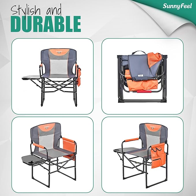 SUNNYFEEL Camping Directors Chair, Heavy Duty,Oversized Portable Folding Chair with Side Table, Pocket for Beach, Fishing,Trip,Picnic,Lawn,Concert Outdoor Foldable Camp Chairs - Image 7