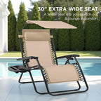 Best Choice Products 30” Wide Folding Zero Gravity Outdoor Recliner Patio Lounge Chair w/Adjustable Canopy Shade, Headrest, Side Accessory Tray - Beige - Image 3