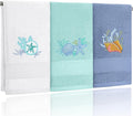 3 Pack Coastal Hand Towels for Bathroom 100% Cotton Embroidered Beach Bathroom by Hahafelt