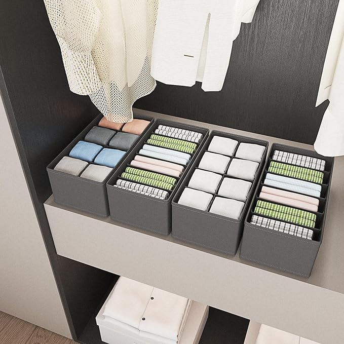 4 PACK Sock Underwear Drawer Organizer Dividers, Collapsible Cabinet Closet - Image 7