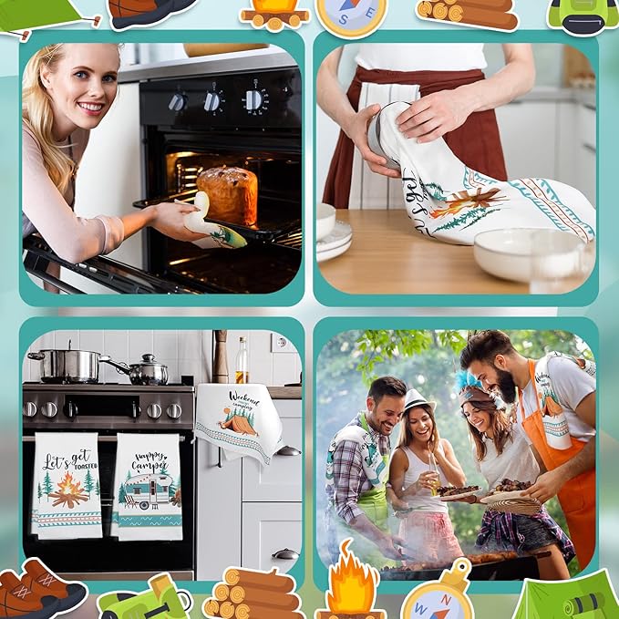 Boyiee Set of 6 Camping Kitchen Towels White Absorbent Dishcloth Bonfire Tent - Image 4