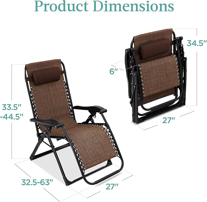 Best Choice Products Oversized Zero Gravity Chair, Folding Outdoor Patio Recliner, XL Anti Gravity Lounger w/Removable Cushion, Cup Holder, Side Tray, 350lb Capacity - Woodland Brown - Image 3