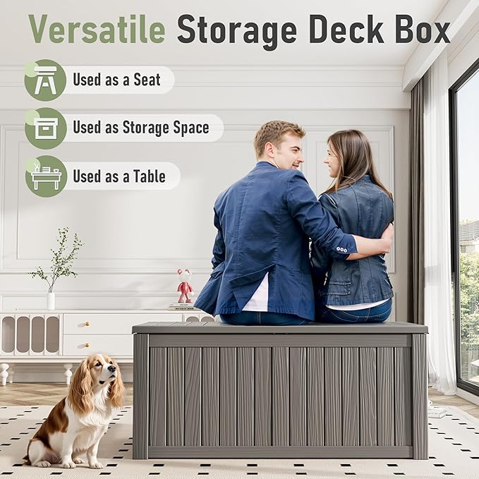 Outdoor Storage Box, Resin Deck Boxes Indoor and outdoor, Waterproof Storage Box Lockable Lid (Grey, 180 Gallon) - Image 4