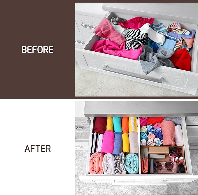 6 Pack Drawer Dividers 4 Inch High, 11”-17" Adjustable Bamboo Organizers Large - Image 8