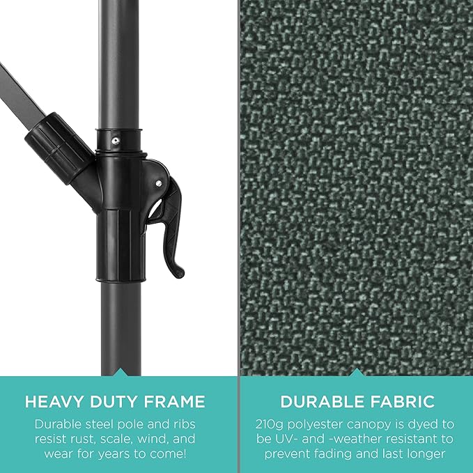 Best Choice Products 10ft Offset Cantilever Hanging Market Patio Umbrella, 8 Sturdy Ribs, Easy Adjustment - Slate - Image 6