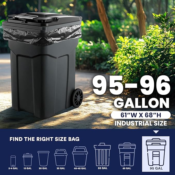 Plasticplace 95-96 Gallon Garbage Can Liners │ 1.5 Mil │ Black Heavy Duty Trash - Image 3
