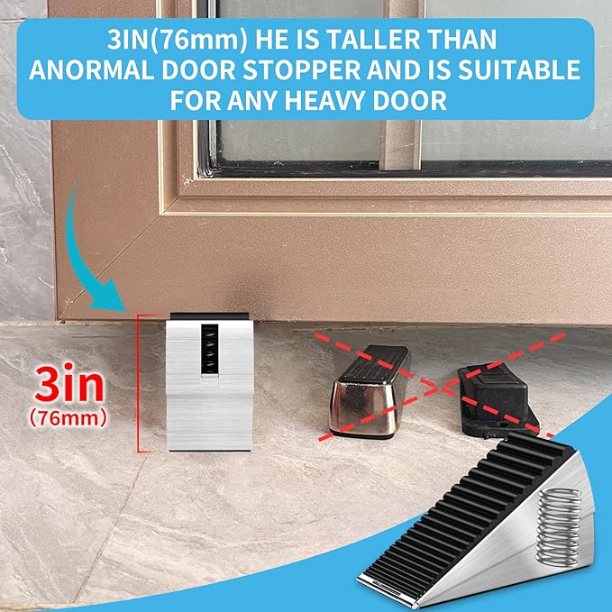 2Pc Strongest Door Stoppers for Bottom of Door- Spring Heavy Duty Door Stop - Image 5