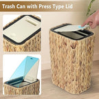 Boho Trash Can with Lid for Bathroom, 2.6 Gallon Small Rattan Garbage Can with - Image 5