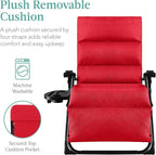 Best Choice Products Oversized Zero Gravity Chair, Folding Outdoor Patio Recliner, XL Anti Gravity Lounger w/Removable Cushion, Cup Holder, Side Tray, 350lb Capacity - Crimson Red - Image 3