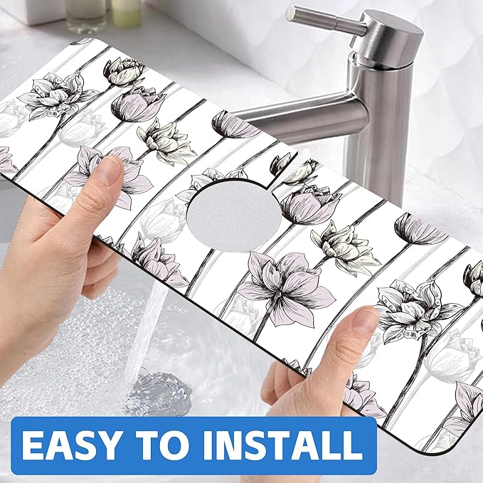 Water Lily Flower Kitchen Sink Splash Guard Mat Absorbent Fast Drying Mat - Image 6