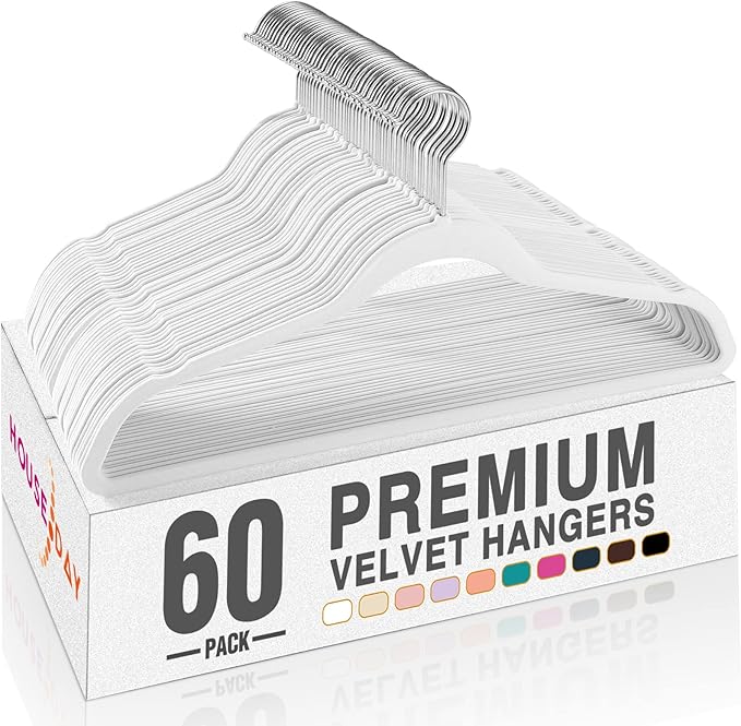 HOUSE DAY White Velvet Hangers 60 Pack, Non Slip Clothes Felt Hanger Heavy Duty by HOUSEDAY