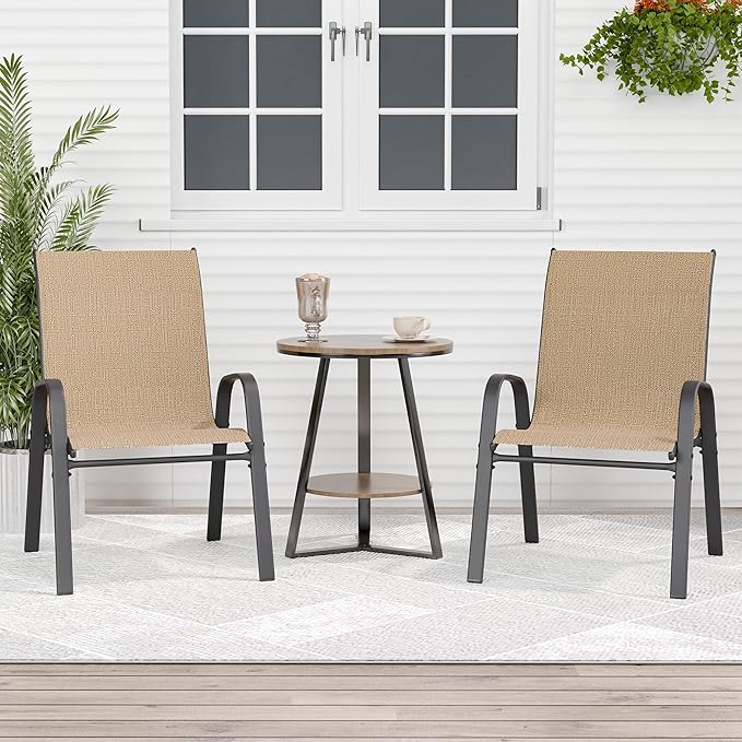 Patio Chairs Set of 2, Outdoor Dining Chairs Stackable for All Weather, Breathable Metal Modern Outside Furniture Chair for Pool Side, Garden, Backyard Deck, Brown by furniture