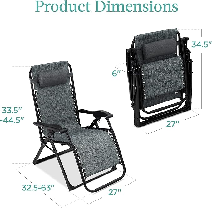 Best Choice Products Oversized Zero Gravity Chair, Folding Outdoor Patio Recliner, XL Anti Gravity Lounger w/Removable Cushion, Cup Holder, Side Tray, 350lb Capacity - Fossil Gray - Image 3