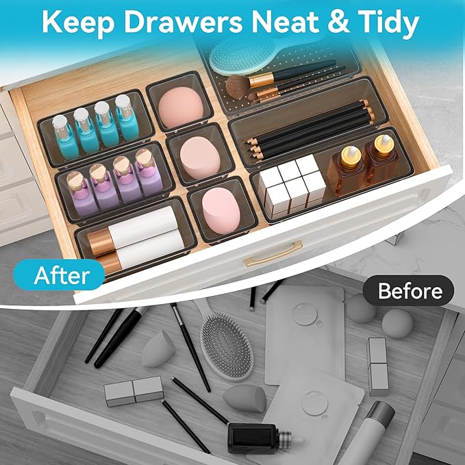 12-Piece Drawer Organizer Set, 4 Sizes Versatile Plastic Vanity Organizer - Image 6