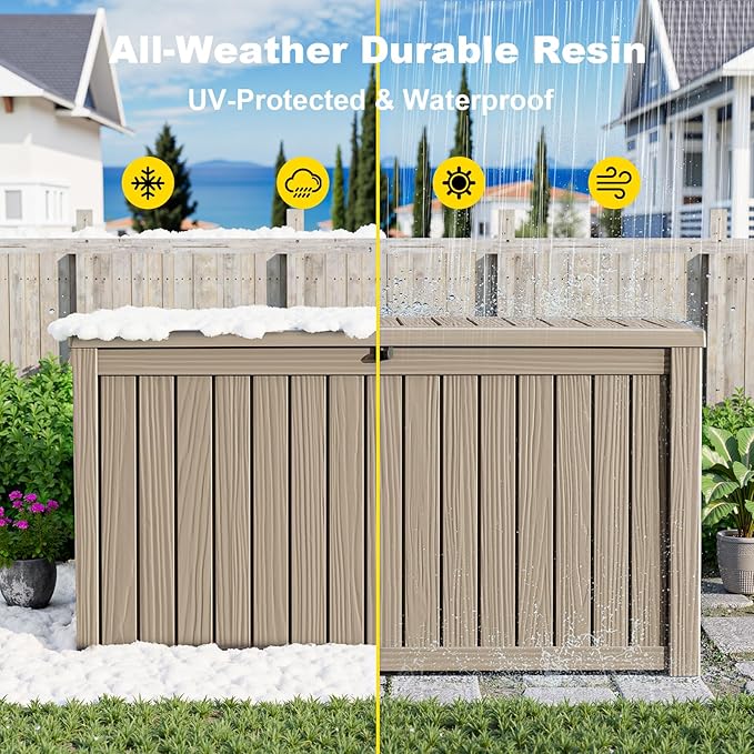 200 Gallon Waterproof Outdoor Storage Box,Resin Deck Box,Lockable Outside Storage Box Container for Patio Furniure,Garden,Tools (200 Gallon,Grey) - Image 7