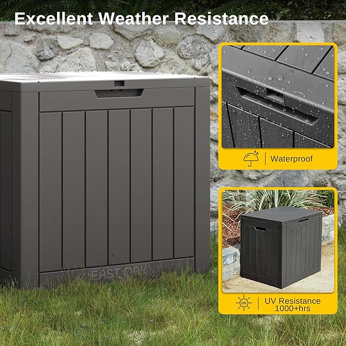 EAST OAK Outdoor Storage Box, 31 Gallon Deck Box, Waterproof Resin Storage Bin for Patio Cushions, Gardening Tools, Accessories, Lockable, UV Resistant, Black - Image 3