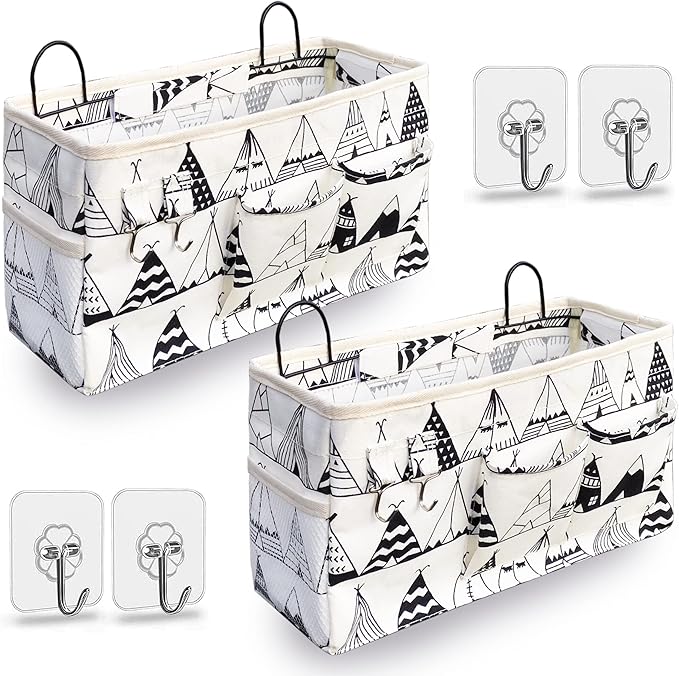 2pcs Large Wall Hanging Organizer Bag, Linen Fabric Door Hanging Storage Baskets by KANRICHU
