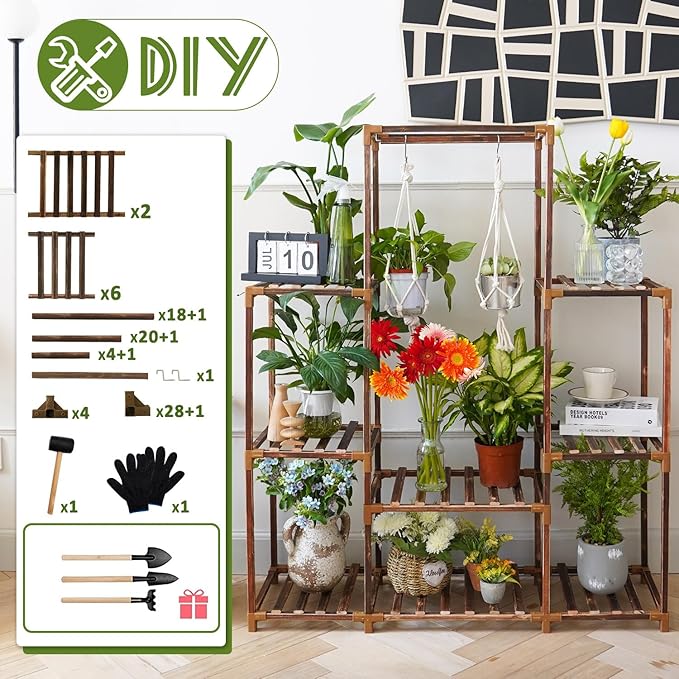 Uneedem Plant Stand Indoor Outdoor Tall Shelf for Multiple Plants 8 Tiers 12 Pot Large Rack Pine Wood Corner Plant/Flower Holder for Room Corner Balcony - Image 6
