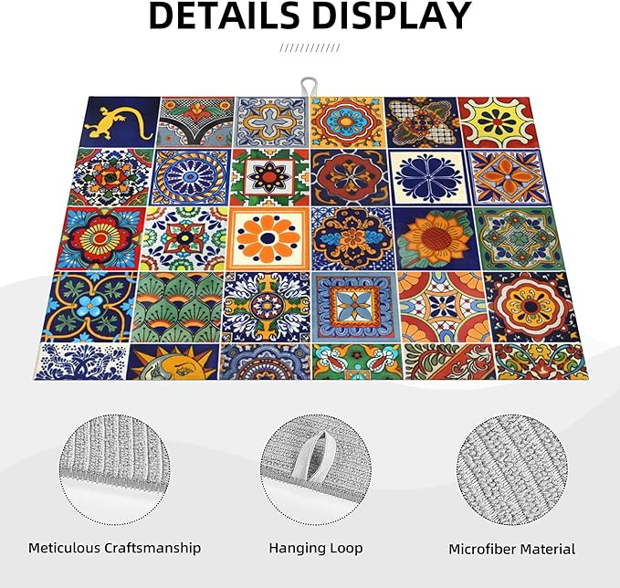 Talavera Tiles Dish Drying Mat for Kitchen Counter, 18 x 24 Inch Microfiber - Image 4