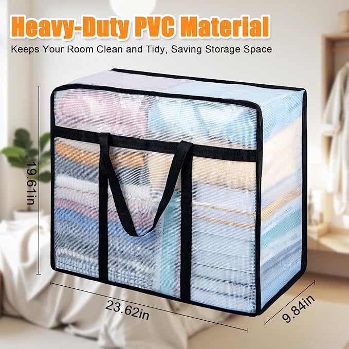 4 Pack Clear Blanket Storage Bags, 75L Plastic Comforter Clothes Storage Bags - Image 2