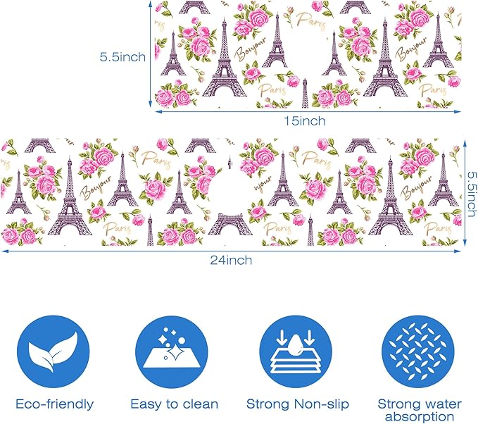 Romantic Eiffel Tower Roses Kitchen Sink Splash Guard Mat Absorbent Fast Drying - Image 3