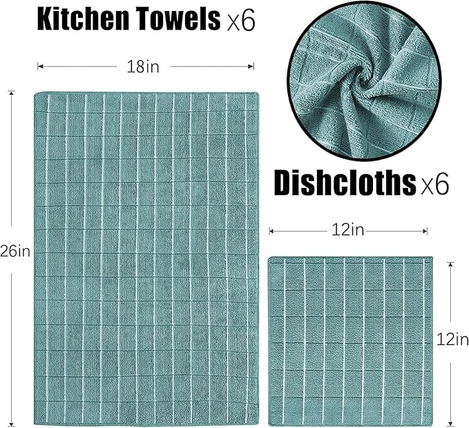 Microfiber Kitchen Towels and Dishcloths Set, 26 X 18 Inch and 12 X 12 Inch - Image 2
