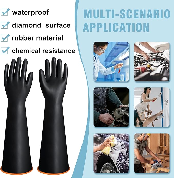 22" Chemical Resistant Gloves, Reusable Heavy Duty Long Rubber Glove, - Image 7