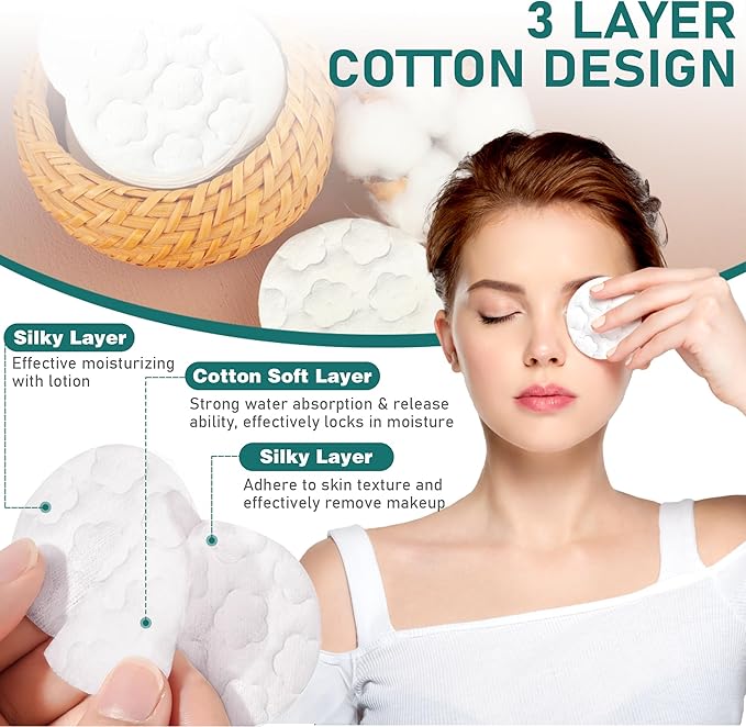Premium Cotton Rounds for Face, 100% Pure & Natural Facial Cleansing Round Pads - Image 5