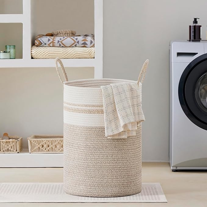 VIPOSCO Large Laundry Hamper, Tall Woven Rope Storage Basket - Image 7