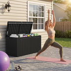 Devoko 100 Gallon Outdoor Storage Box, Waterproof Resin Deck Box for Patio Furniture, Lockable Container for Garden Cushions & Pool Supplies (Black, 100 Gallon) - Image 2