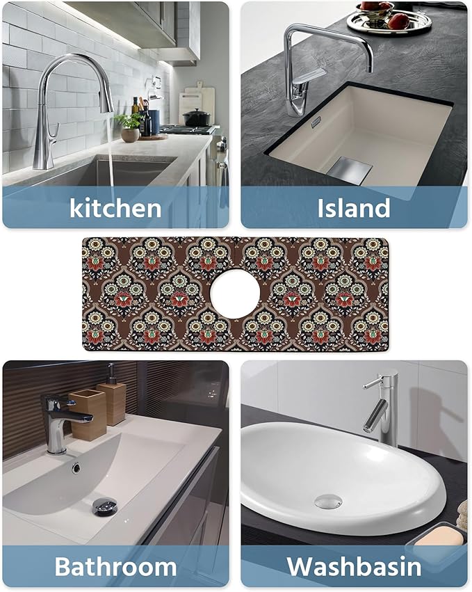 Patterned Sink Faucet Mat Kitchen Splash Guard Super Absorbent Drying Mat - Image 6