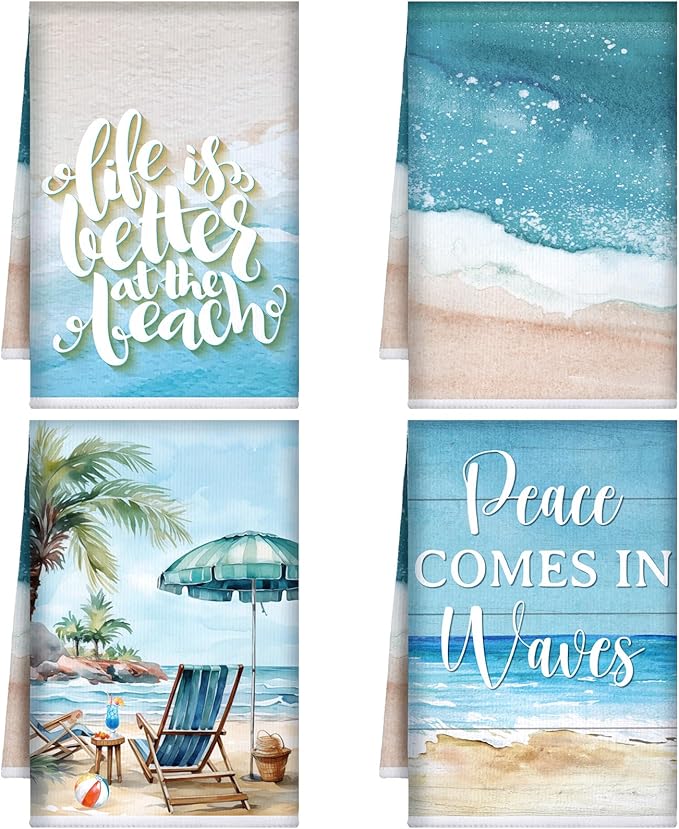 Bencailor 4 Pcs Summer Beach Kitchen Towels Nautical Coastal Hand Dish Towels by Bencailor