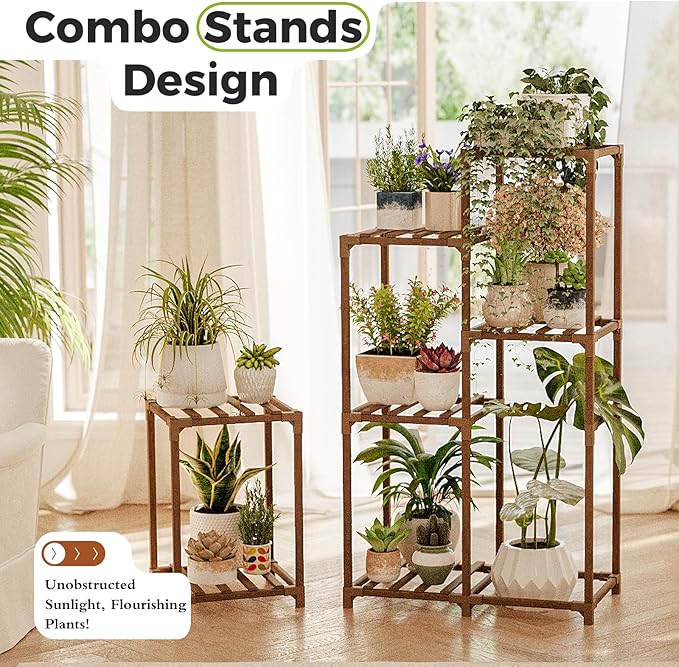 Bamworld Plant Stand Indoor Corner Plant Shelf Wood Plant Holder for Multiple Plants Tall Flower Stands Plants Table Rack Garden Patio Lawn Window 03H, Brown - Image 2