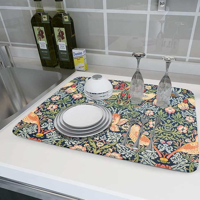 Navy Blue Sage Green Chinoiserie Dish Drying Pad 18 x 24 Inch - Image 6