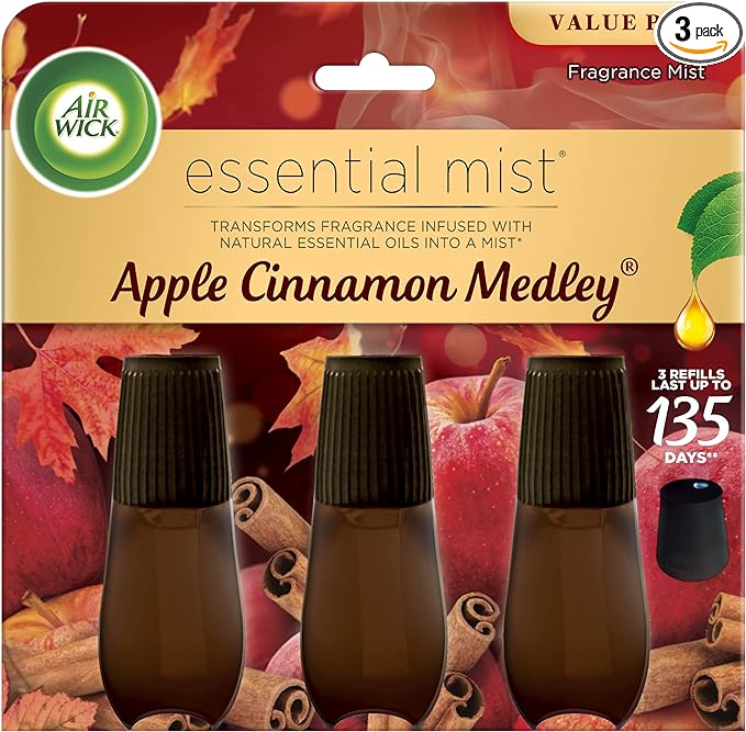 Air Wick Essential Mist Refill, 3 ct, Apple Cinnamon Medley, Essential Oils by AirWick