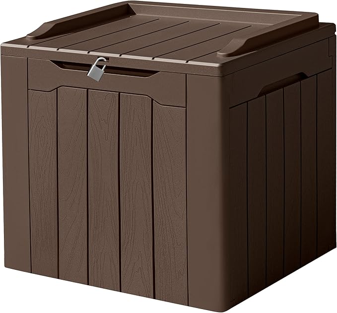 Devoko 31 Gallon Waterproof Outdoor Storage Box Resin Deck Box Lockable and UV Resistant for Patio Furniture,Garden Tools (Brown) by DEVOKO