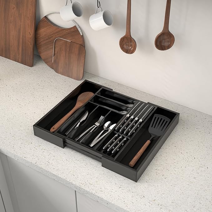 Bamboo Kitchen Drawer Organizer, Expandable Silverware Organizer - Image 9