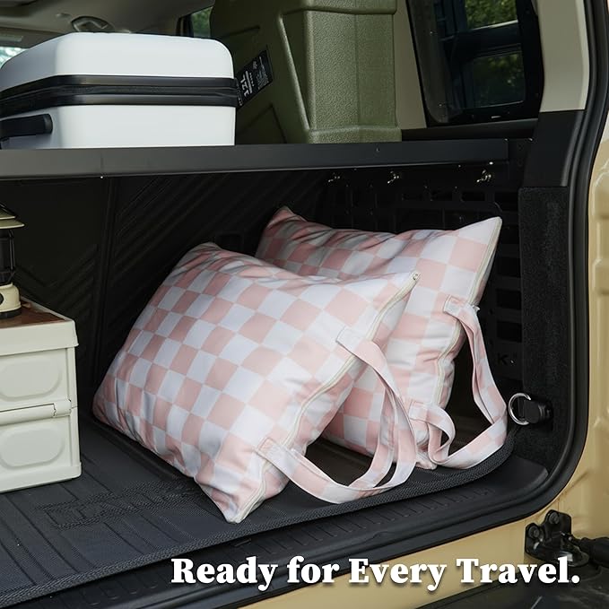 Pink Checkered 2 Pcs Large Travel Laundry Bags - Image 4