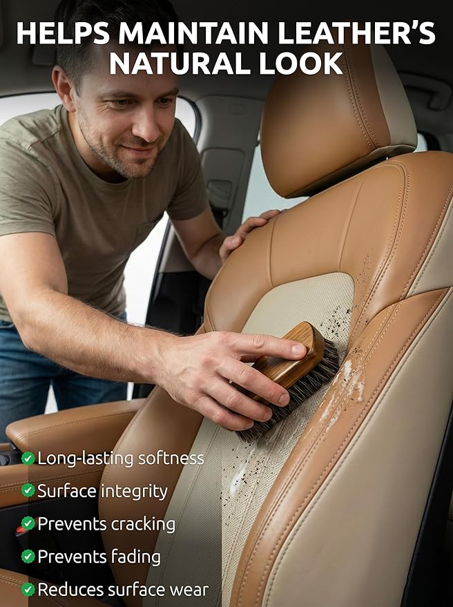 TAKAVU Leather & Upholstery Cleaning Brush Set, 100% Horse Hair Bristle - Image 6