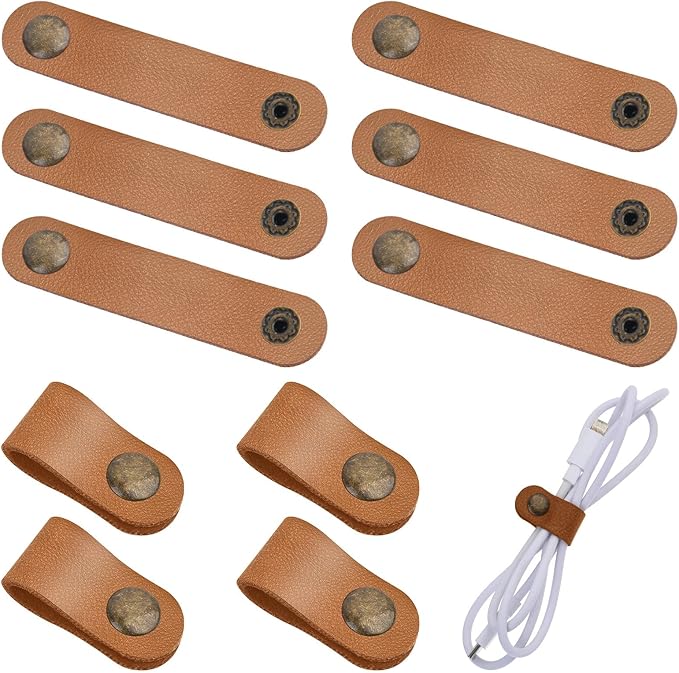 10pcs Leather Cord Organizer Straps Travel Cord Leather Snap Brown PU Phone by salbsever